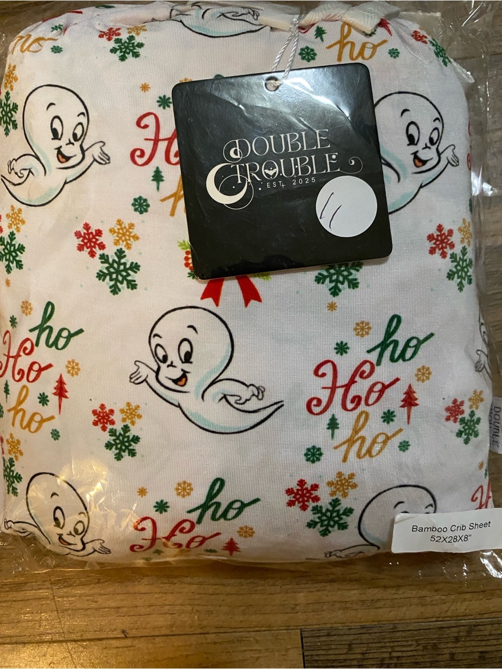 Holiday Casper Bamboo Crib Sheet - White with Multi-Color Print NWT